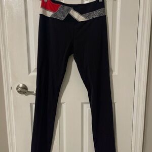 Lululemon Athletica Wunder Under Black Leggings with Red and White Accents